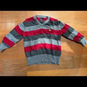 Baby Gap boys V-neck Red/Gray striped sweater